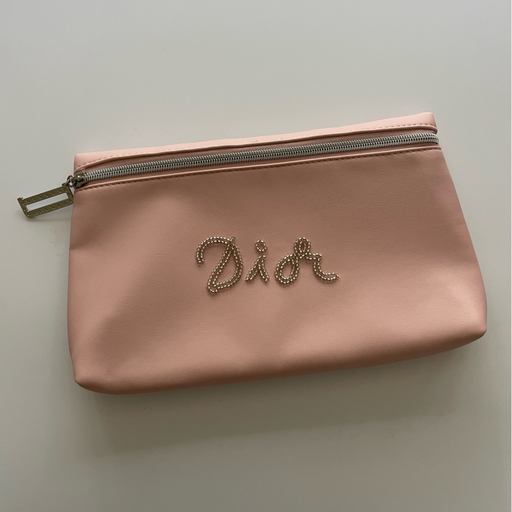 Pink Beaded Christian Dior Cosmetic Makeup Pouch Bag